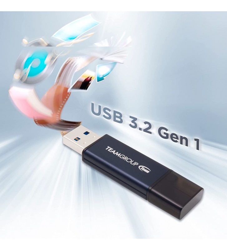 Teamgroup c211 usb flash drive 3.2 gen 1 (3.1/3.0) metal and made of aluminum alloy usb flash thumb drive, external data storage memory compatible with computer/laptop (navy blue) tc2113256gl01