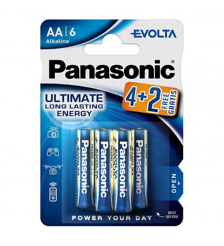 Panasonic baterie alcalina aa (lr6) evolta b(4+2) lr6ege/6bw (72/72)