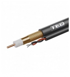 Cablu coaxial cu alimentare 75 ohm rg6 ccs + 2 fire cca x 0,75 mm pe negru rola 305m ted wire expert ted002594