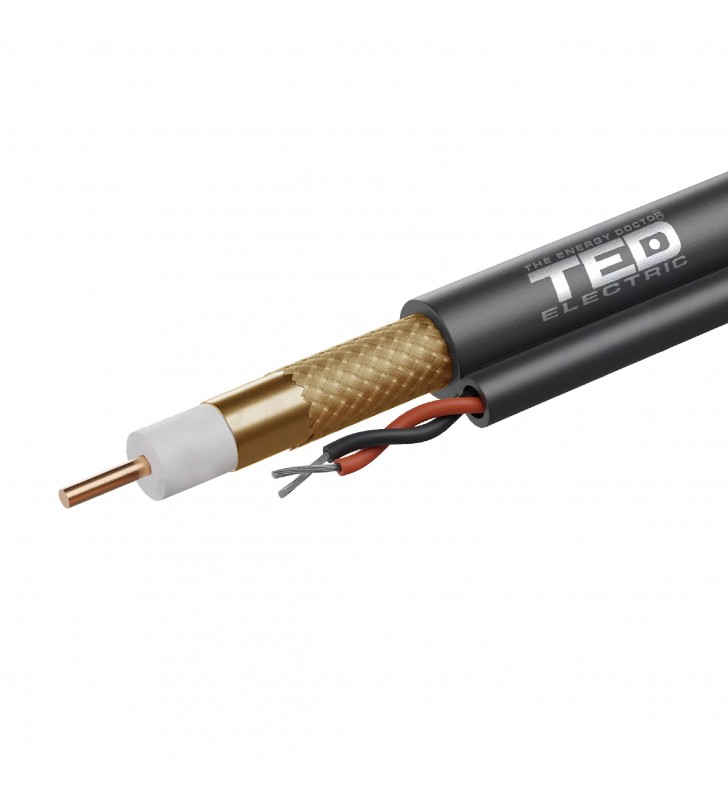 Cablu coaxial cu alimentare 75 ohm rg6 ccs + 2 fire cca x 0,75 mm pe negru rola 305m ted wire expert ted002594