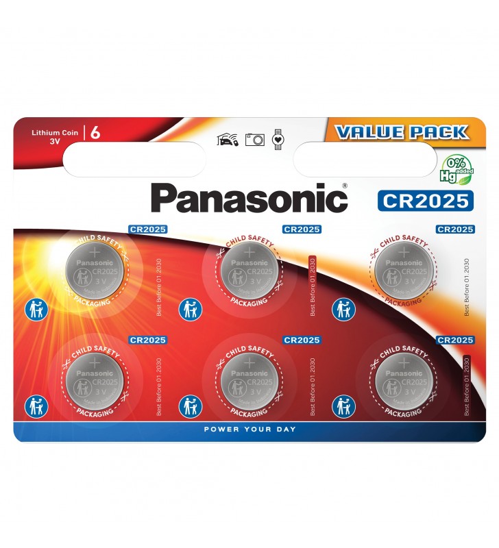 Panasonic baterie litiu cr2025 3v diametru 20mm x h2,5mm b6