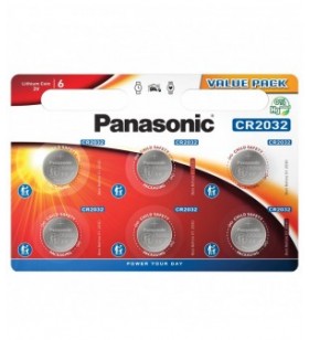 Panasonic baterie litiu cr2032 3v diametru 20mm x h3,2mm b6 cr-2032el/6bp