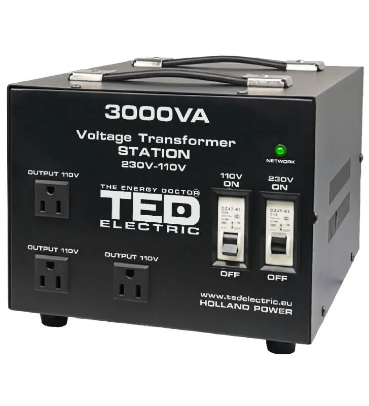 Transformator 230-220v la 110-115v 3000va/2400w cu carcasa ted000248