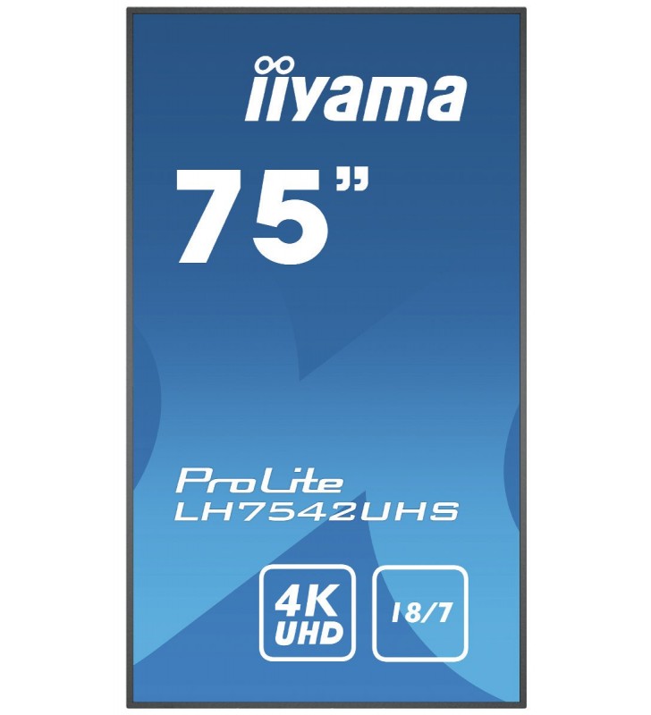 Iiyama lh7542uhs-b1 afișaj semne 189,2 cm (74.5") led 4k ultra hd panou informare digital de perete negru procesor încorporat
