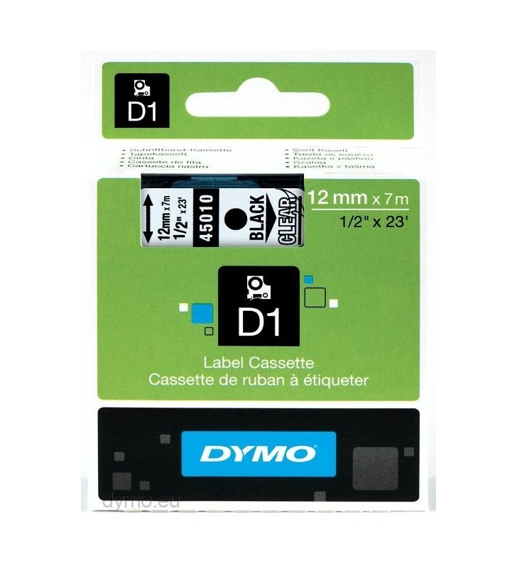 Dymo d1 standard - black on transparent - 12mm benzi pentru etichete negru pe transparente