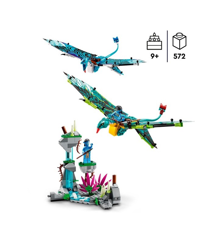 Lego 75572 primul zbor al lui avatar jake și neytiri pe o jucărie de construcție banshee