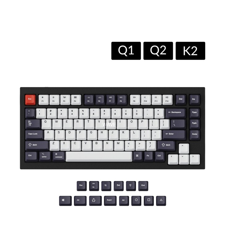 Keychron oem dye-sub pbt keycap set - albăstruie negru alb, keycap (albastru închis/alb, pentru q1/q2/k2, aspect sua (ansi))