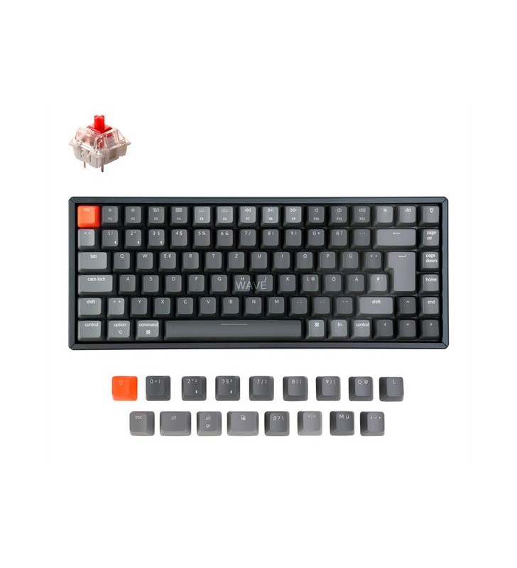 Tastatură pentru jocuri keychron k2 versiunea 2 (negru/gri, aspect de, roșu gateron, cadru din aluminiu, rgb)