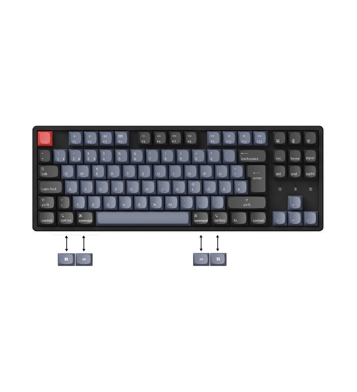 Keychron k8 pro, tastatură pentru jocuri (negru/albastru, aspect de, gateron g pro blue, hot-swap, cadru din aluminiu, rgb)