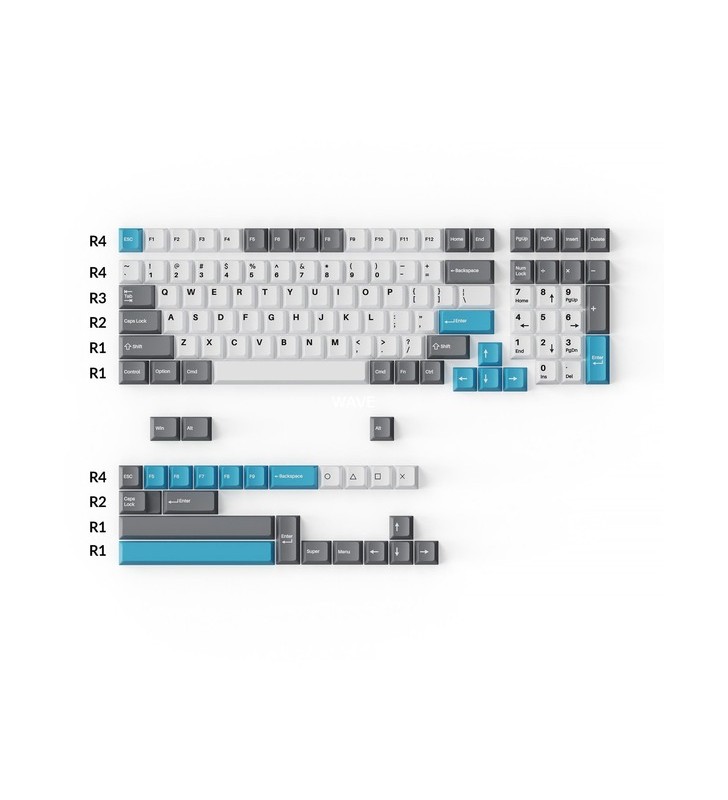 Keychron cherry profile double-shot pbt full keycap set - gri, alb și albastru, keycap (multicolor, 219 bucăți, aspect ansi și uk iso)