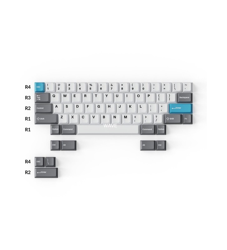 Keychron cherry profile double-shot pbt full keycap set - gri, alb și albastru, keycap (multicolor, 219 bucăți, aspect ansi și uk iso)