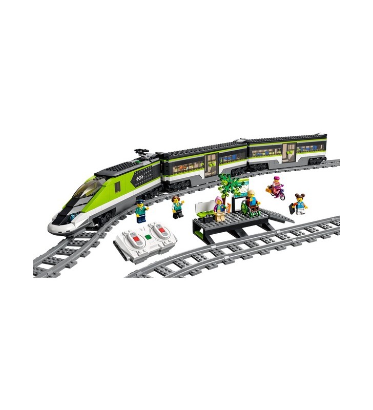 Jucărie de construcție a trenului glonț pentru pasageri lego 60337 city (set de tren r/c cu faruri, 2 vagoane și 24 de elemente de șină)