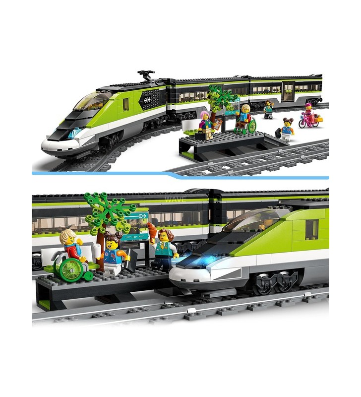 Jucărie de construcție a trenului glonț pentru pasageri lego 60337 city (set de tren r/c cu faruri, 2 vagoane și 24 de elemente de șină)