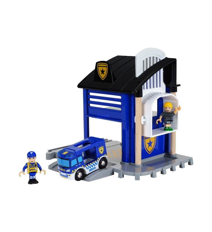 Secția de poliție brio world cu vehicul de urgență, tren (albastru/negru)