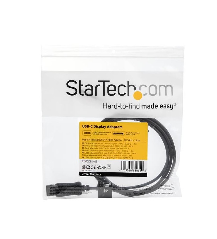 Startech.com cdp2dp146b adaptor pentru cabluri video 1,8 m usb tip-c displayport negru