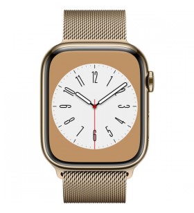 Apple watch series 8, ceas inteligent (aur, 45 mm, brățară milaneză, carcasă din oțel inoxidabil, lte)