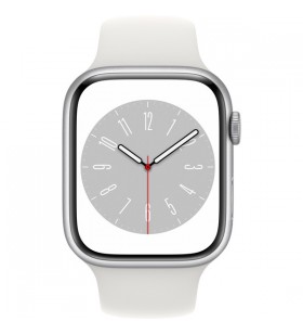 Apple watch series 8, ceas inteligent (argintiu, 45 mm, curea sport, carcasa din aluminiu)