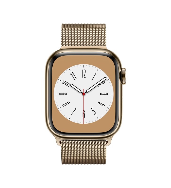 Apple watch series 8, ceas inteligent (aur, 41 mm, brățară milaneză, carcasă din oțel inoxidabil, lte)