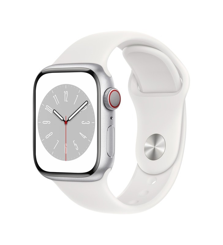 Apple watch series 8, ceas inteligent (argint, 41 mm, brățară sport, carcasă din aluminiu, lte)
