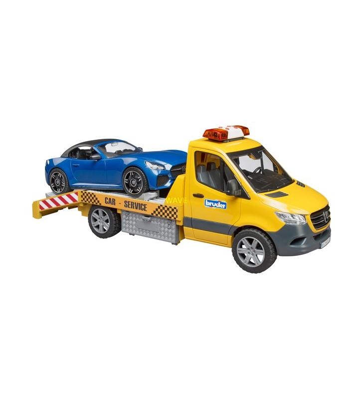 Transportor auto bruder mb sprinter cu modul de lumină și sunet, model de vehicul (portocaliu/albastru, inclusiv roadster)