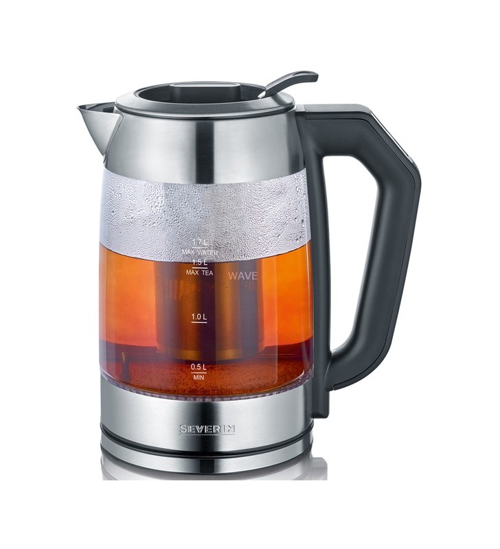 Ceai și ceainic digital din sticlă severin wk 3477 (oțel inoxidabil/negru, 1,7 litri)