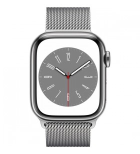 Apple watch series 8, ceas inteligent (argintiu, 41 mm, curea milaneză, carcasă din oțel inoxidabil, lte)