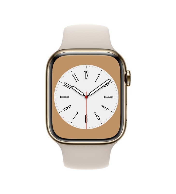 Apple watch series 8, ceas inteligent (aur, 45 mm, brățară sport, carcasă din oțel inoxidabil, lte)