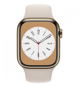 Apple watch series 8, ceas inteligent (aur, 41 mm, brățară sport, carcasă din oțel inoxidabil, lte)