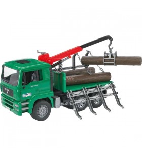 Camion transport lemn bruder man cu macara de incarcare si 3 trunchiuri de copac, model auto