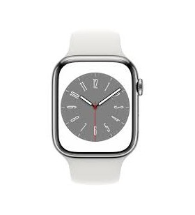 Apple watch series 8, ceas inteligent (argint, 41 mm, brățară sport, carcasă din oțel inoxidabil, lte)