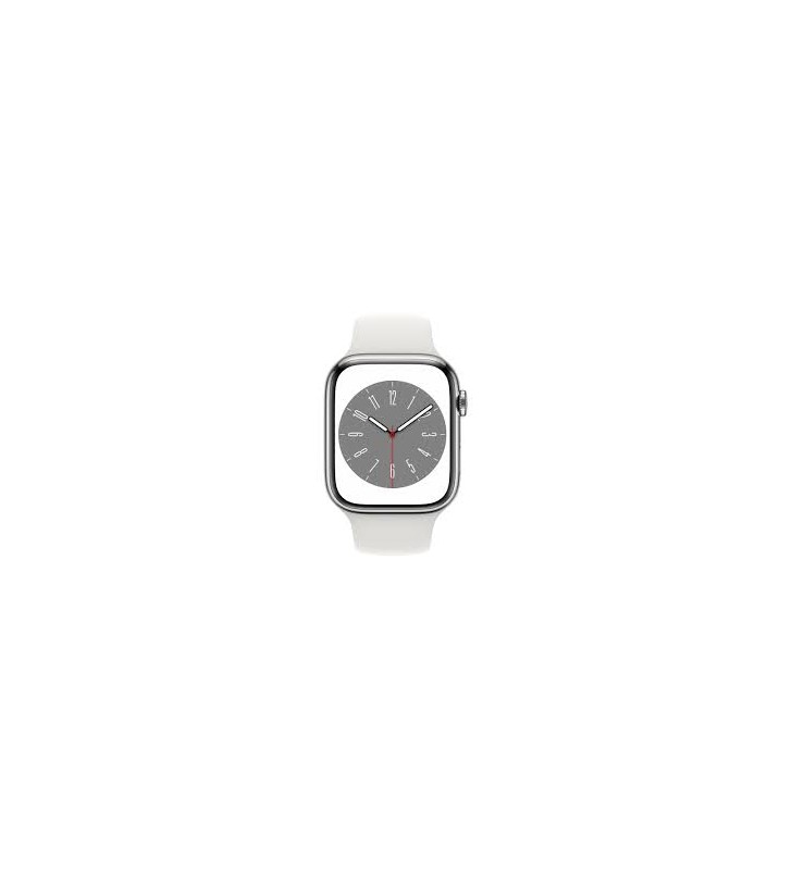 Apple watch series 8, ceas inteligent (argint, 41 mm, brățară sport, carcasă din oțel inoxidabil, lte)