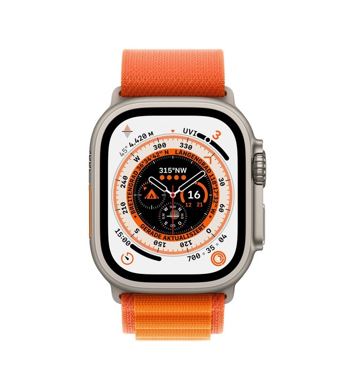 Apple watch ultra, ceas inteligent (portocaliu, 49 mm, buclă alpină, carcasă din titan, celular)