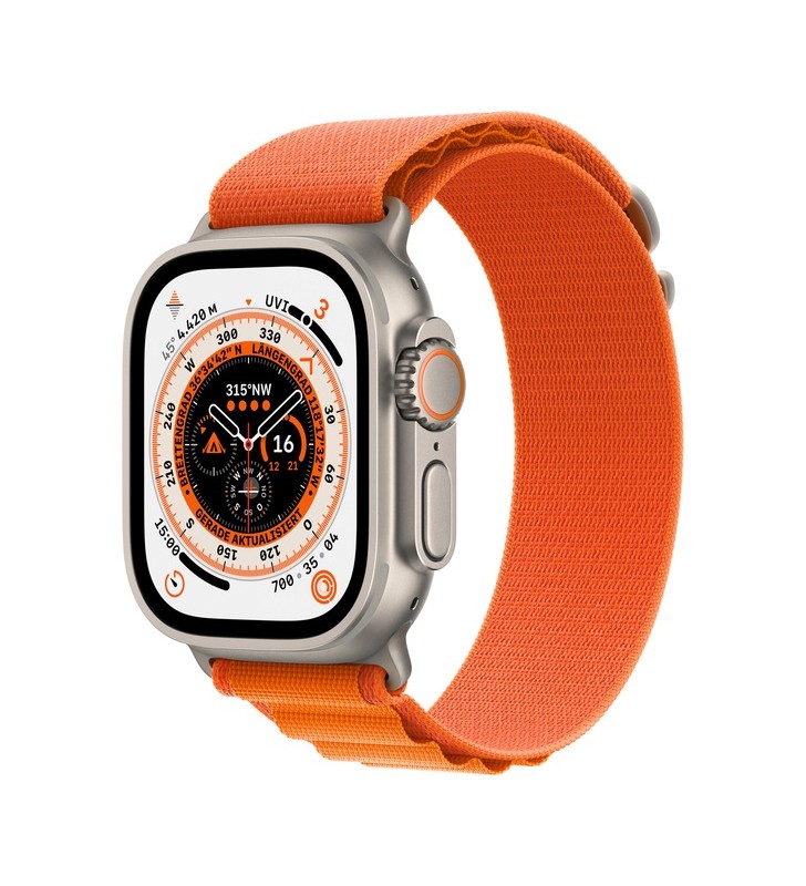 Apple watch ultra, ceas inteligent (portocaliu, 49 mm, buclă alpină, carcasă din titan, celular)