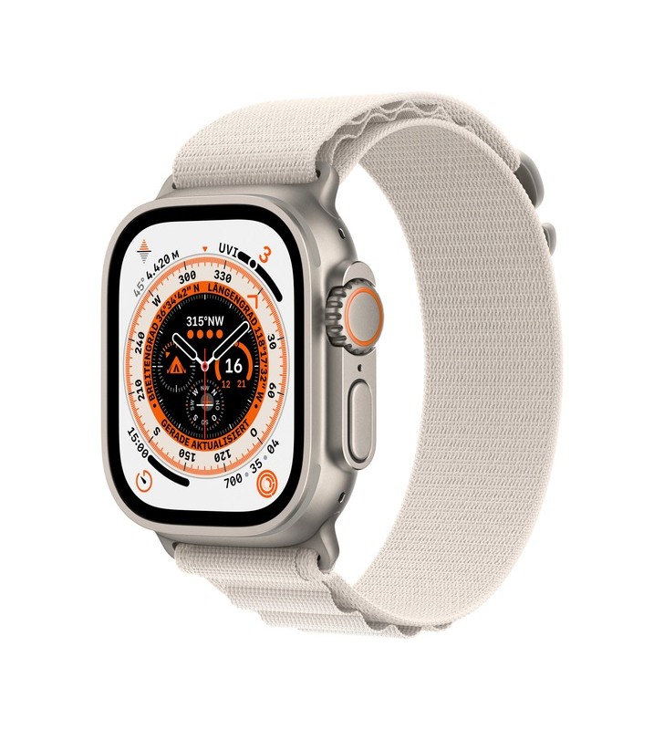 Apple watch ultra, ceas inteligent (alb, 49 mm, buclă alpină, carcasă din titan, celular)
