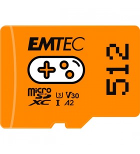 Card de memorie microsdxc emtec gaming de 512 gb (portocaliu, uhs-i u3, v30, a2)
