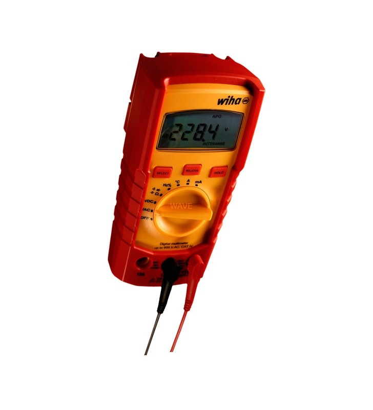Multimetru digital wiha 45215, pana la 1.000 v ac, cat iv, dispozitiv de masura (roșu / galben)