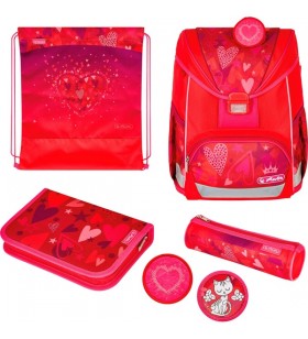 Ghiozdan  herlitz ultralight plus sweet hearts(roșu/roz, inclusiv trusă de 16 piese, trusă, geantă de sport)