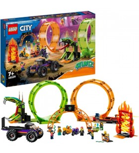 Lego 60339 city stuntz stunt show set cu buclă dublă jucărie de construcție (inclusiv rampă, camion monstru, 2x motociclete și 7 minifigurine)