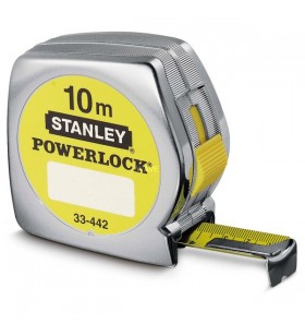 Bandă de măsurare stanley powerlock, 10 metri (argintiu/galben, 25 mm, carcasă din plastic)