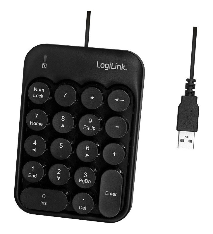 Numeric keypad logilink, 18 taste, usb, 1.5m, compact size, "id0174" (include timbru verde 0.5 lei)