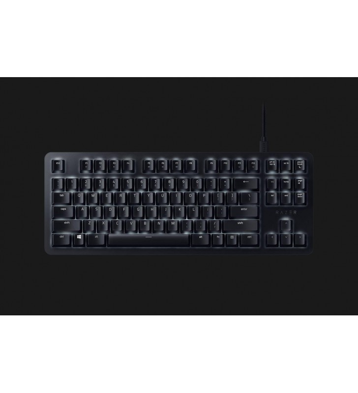 Tastatura razer blackwidow lite gaming mercury, cu fir, us layout, neagra, razer mechanical switches (orange), silent keys with