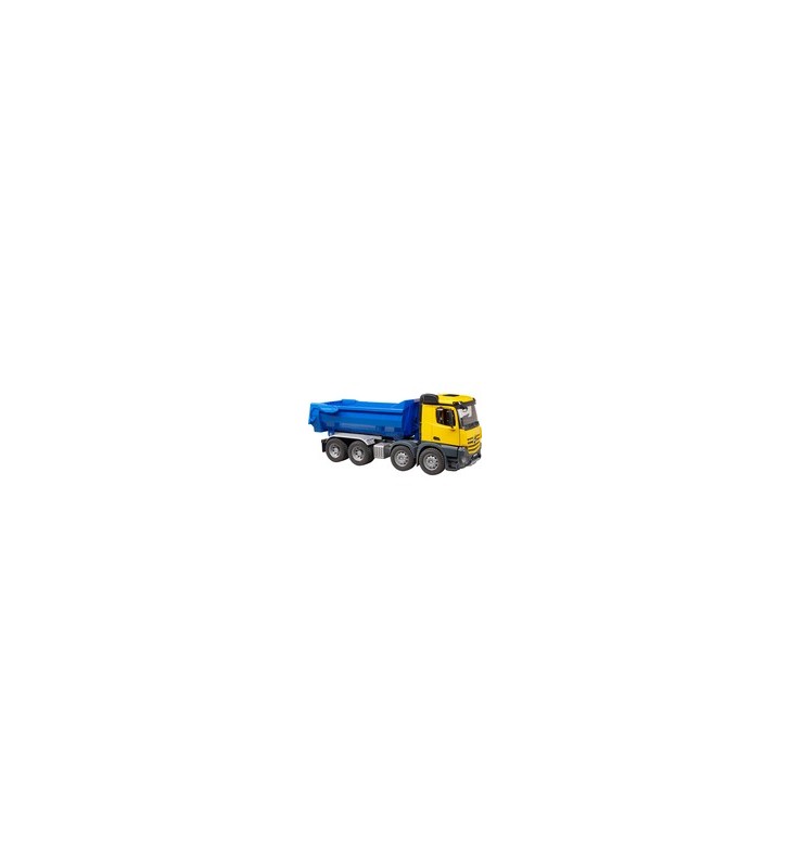 Bruder mb arocs halfpipe autobasculante, model de vehicul (albastru galben)