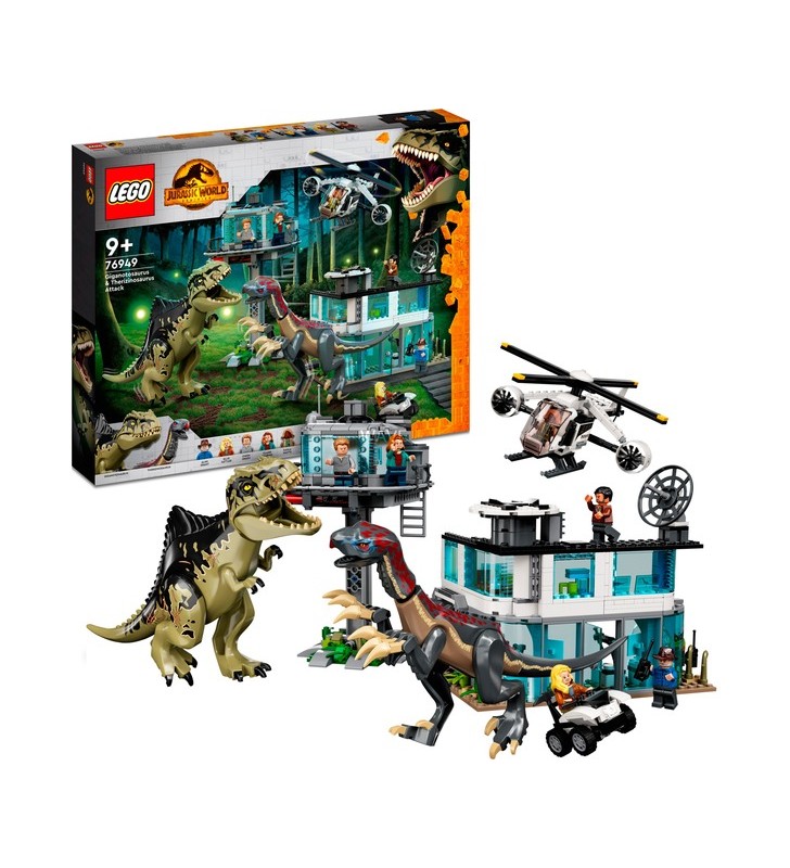 Jucărie de construcție de atac lego 76949 jurassic world giganotosaurus și therizinosaurus