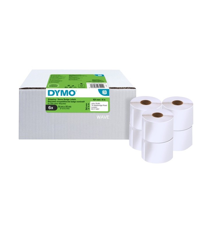 Dymo labelwriter pachet original de valoare etichete de expediere 54x101 mm, 6 role cu 220 de etichete fiecare (adeziv permanent, 2093092)