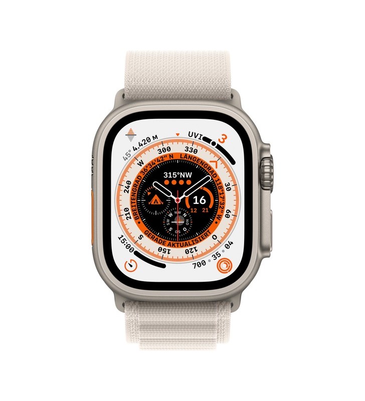 Apple watch ultra, ceas inteligent (alb, 49 mm, buclă alpină, carcasă din titan, celular)