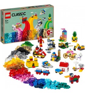 Jucării de construcție lego 11021 clasic 90 de ani de distracție (cutie bloc de construcție cu 15 mini modele, inclusiv tren și ecluză)