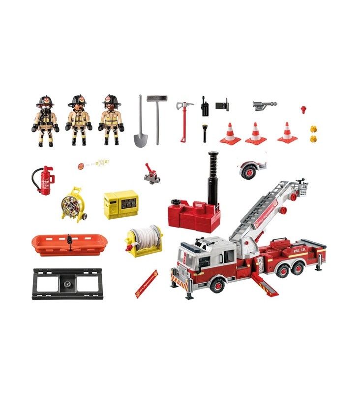 Playmobil 70935 vehicul cu mașină de pompieri city action: jucărie de construcție cu scară turn din sua (multicolor, cu lumină, sunet și tun de apă de lucru)