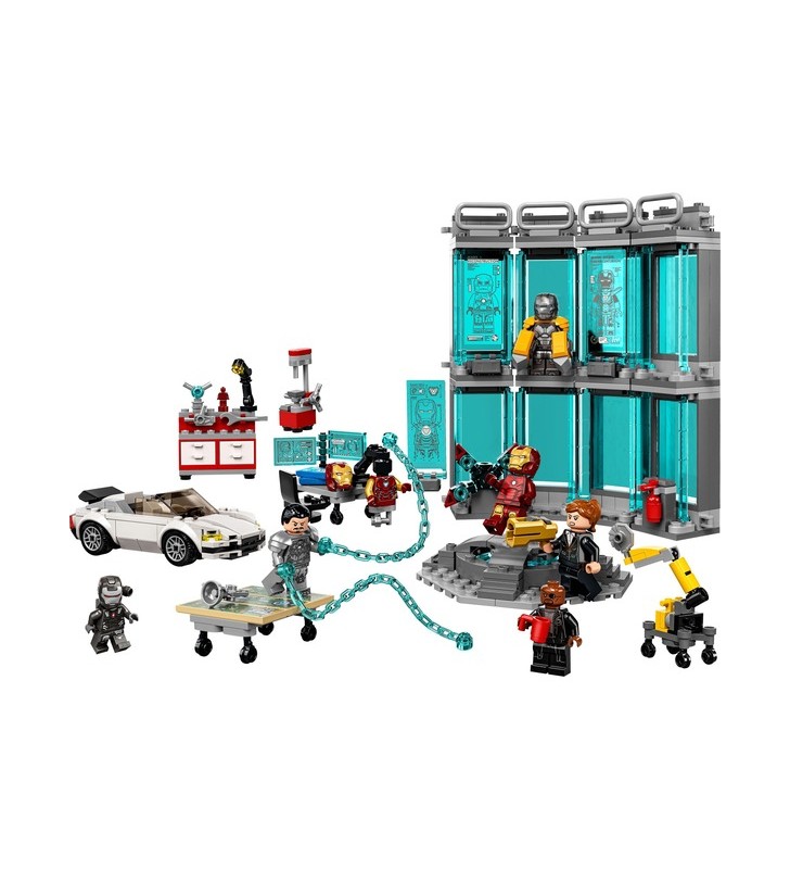 Jucărie de construcție a atelierului lui iron man lego 76216 marvel super heroes (set răzbunători cu minifigurine)
