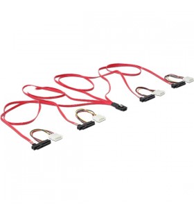 Cablu adaptor delock mini-sas sff-8087 - 4x sas + alimentare (rosu/negru, 1 metru)