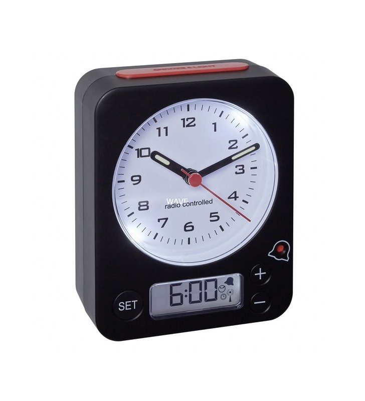 Ceas deşteptător analog fără fir tfa cu setare combo de alarmă digitală (negru roșu)